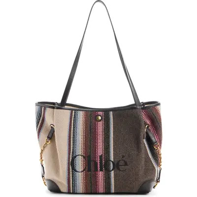 Chloé Clover Large Stripe Wool Blend Tote in Kohl Brown at Nordstrom | Nordstrom