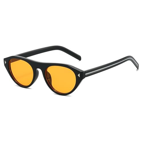 SUNBSR Retro Oval Sunglasses for Women Men 2026 Trendy Cat Eye Sun Glasses 70s Vintage Shades UV Protection (Black/Orange) | Amazon (US)