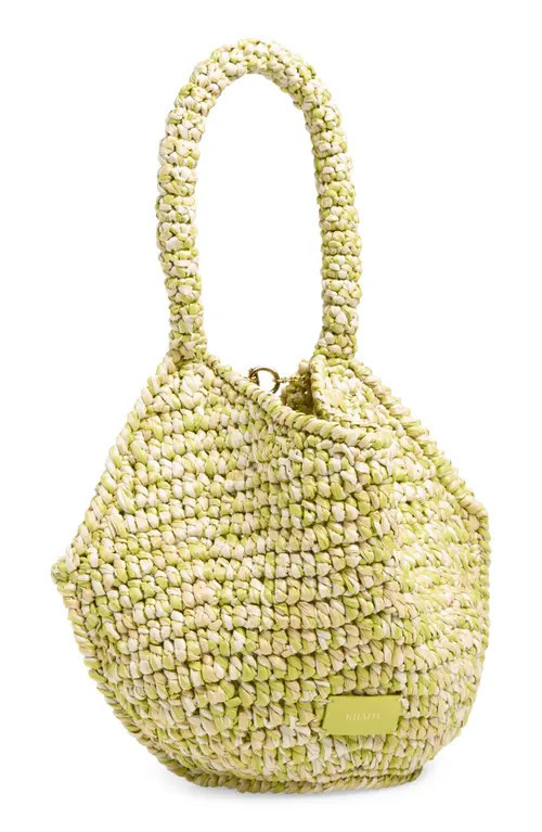 Khaite Mini Lotus Raffia Tote in Citron /White at Nordstrom | Nordstrom