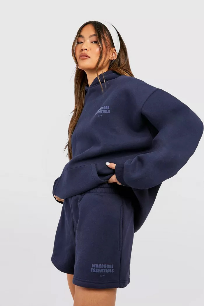 Wardrobe Essentials Slogan Hooded Short Tracksuit | boohoo (US & Canada)