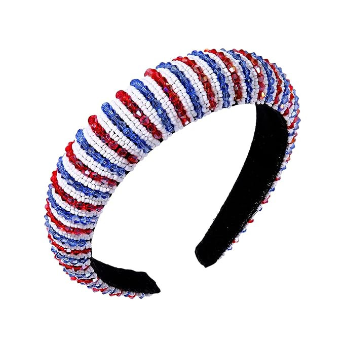 NVENF 4th of July Headbands for Women Red Blue White Crystal Rhinestone Padded Headbands American... | Amazon (US)