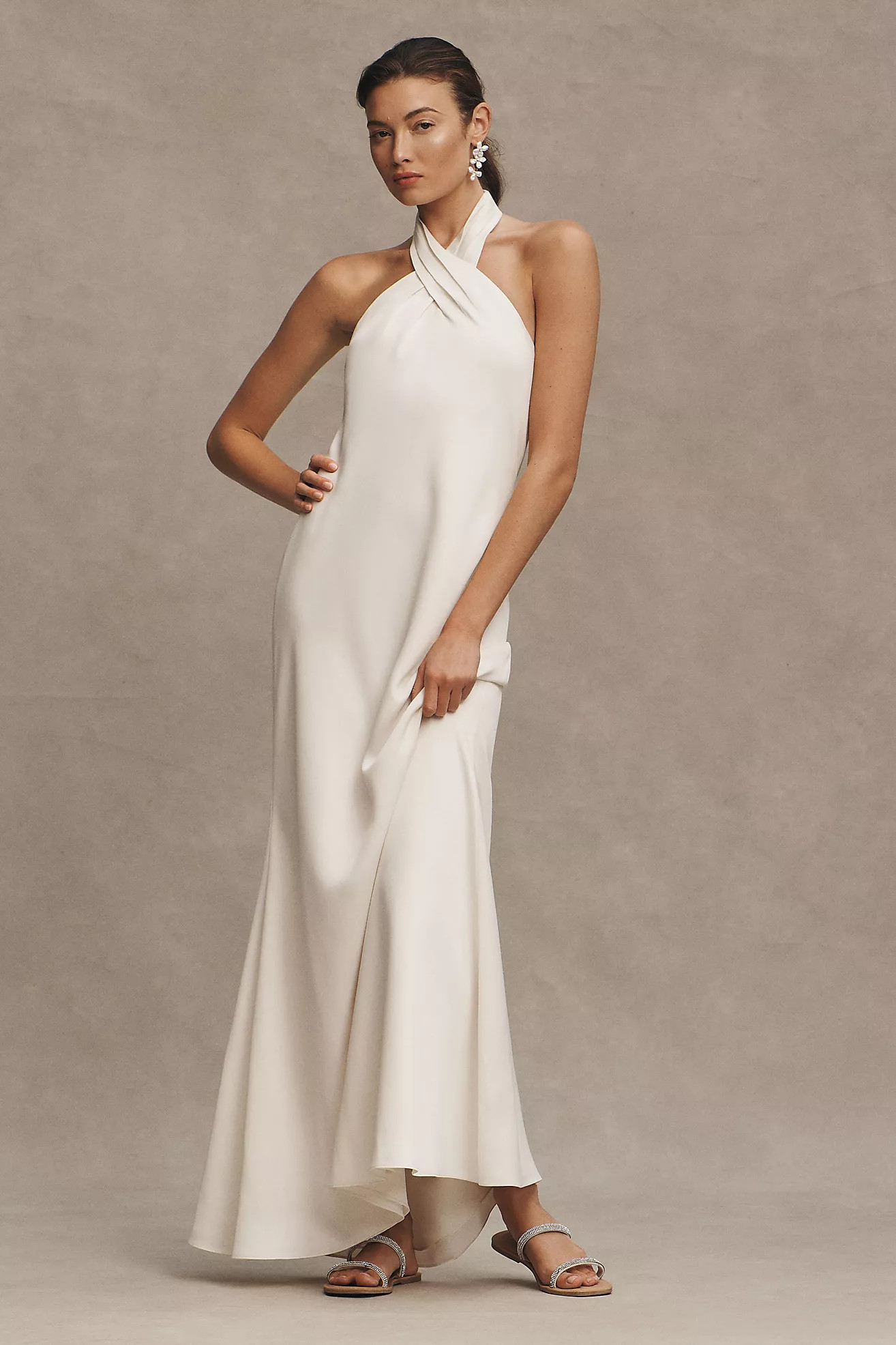 BHLDN Ruby Twist Halter Satin Gown | Anthropologie (US)
