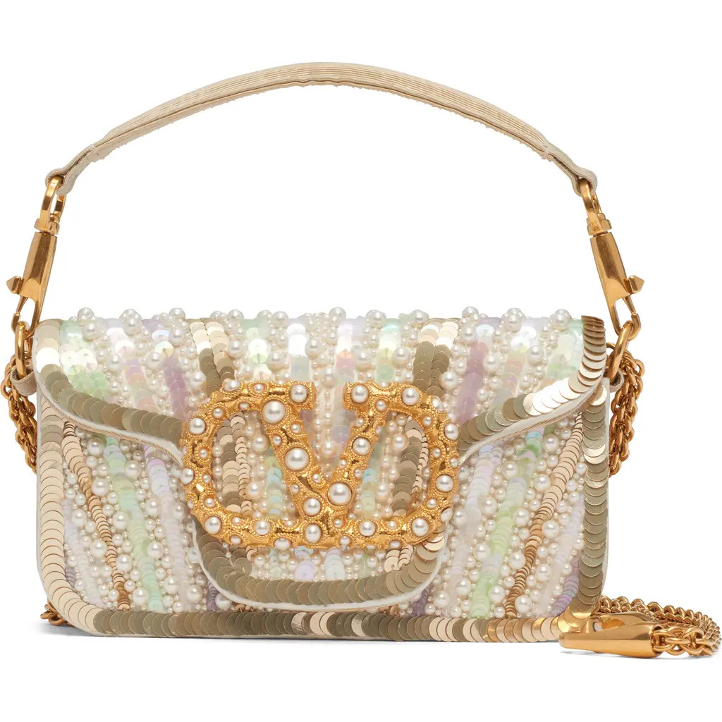 Valentino Garavani Small Locò Jewel VLOGO Embellished Shoulder Bag in Multicolor/Burro/Cream at Nordstrom | Nordstrom