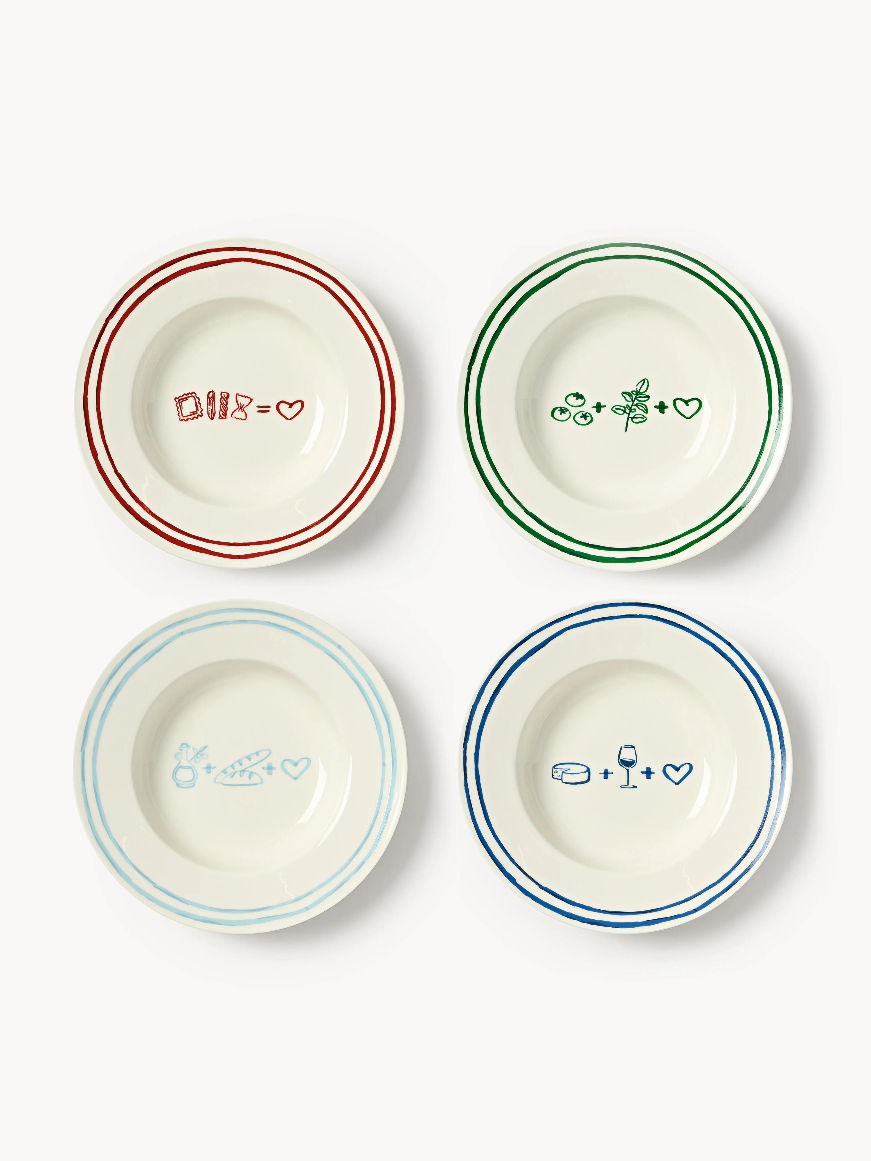 Porzellan-Pastateller Tutti mit Dekor-Motiv, 4er-Set | Westwing EU
