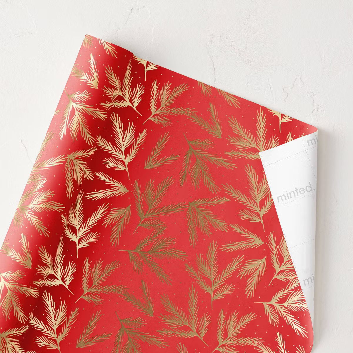 Minted Foil Gilded Branches Luxury Gift Wrapping Paper Red/Gold | Target
