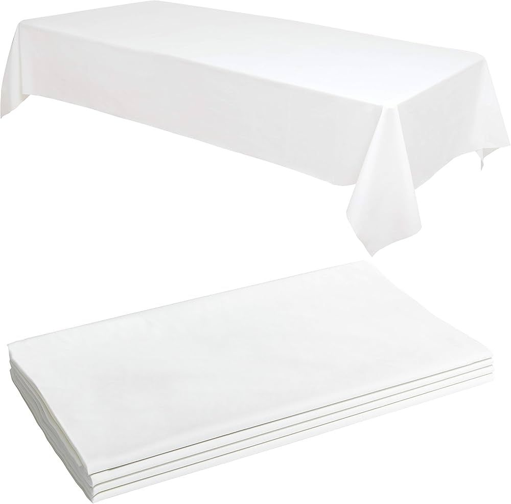 4 White Plastic Tablecloth - 108 X 54 Plastic Table Cloth | Disposable Tablecloths | White Tablec... | Amazon (US)