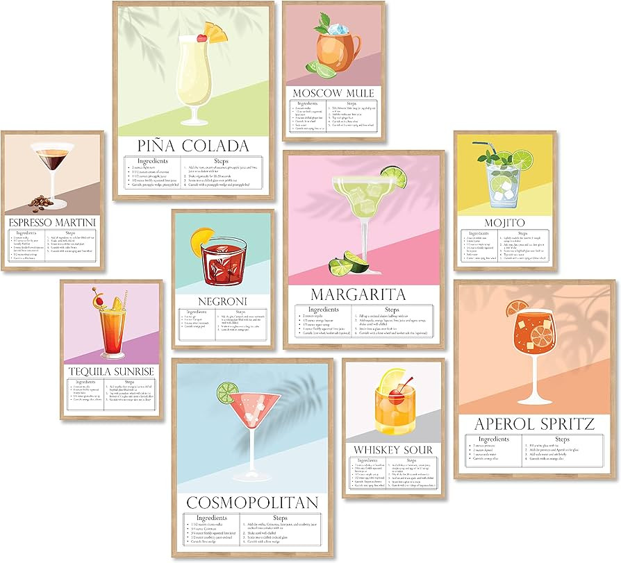 97 Decor Vintage Cocktail Poster - Bar Cart Accessories And Decor, Cute Cocktail Wall Art, Colorf... | Amazon (US)