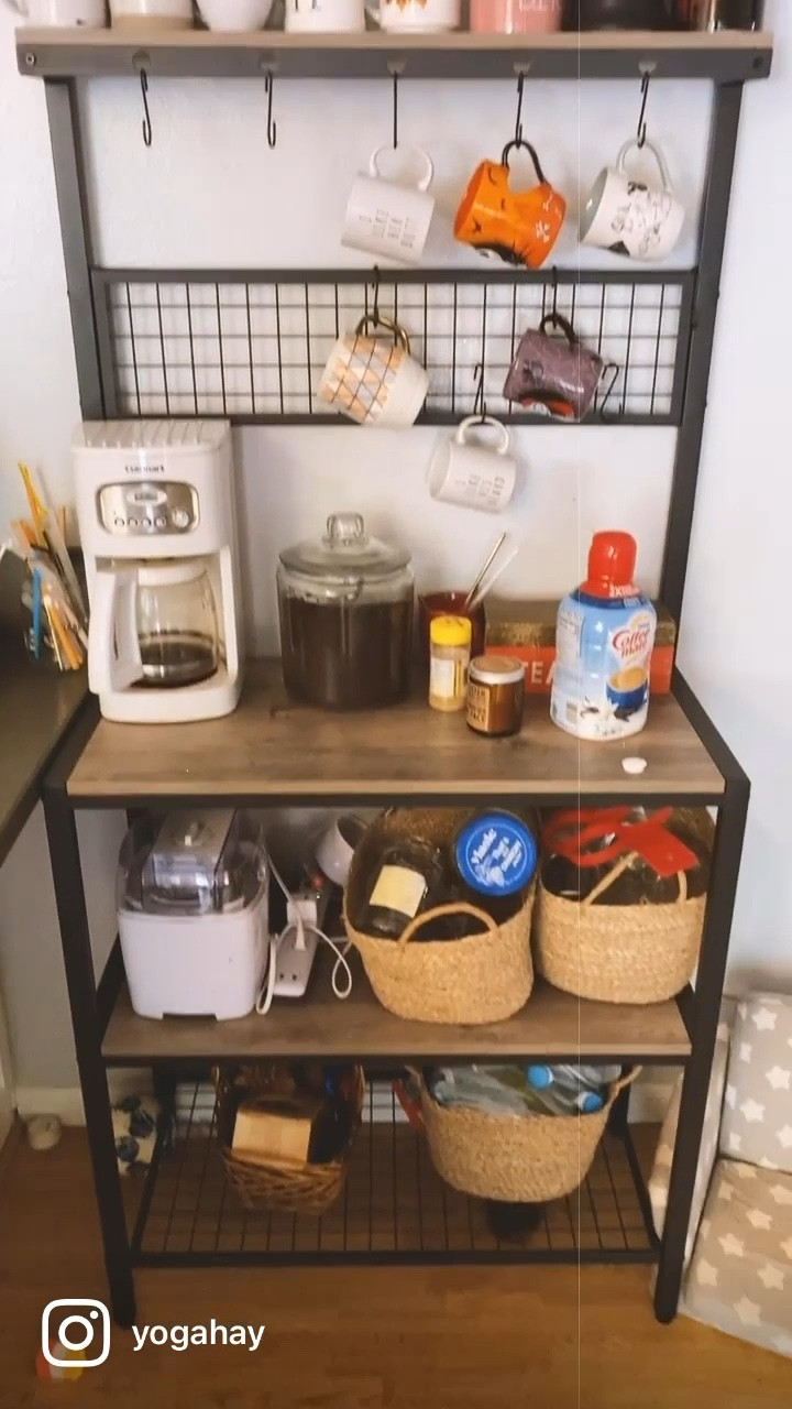 VASAGLE Bakers Rack, Coffee Bar, Kitchen Storage Shelf Rack with 10 Hooks, 3 She