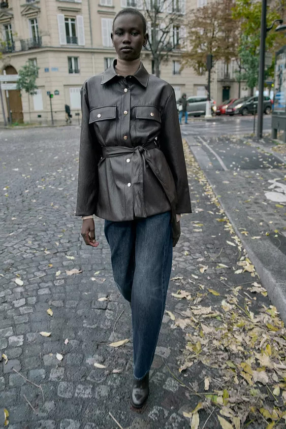 FAUX LEATHER LONG BELTED JACKET | Zara US