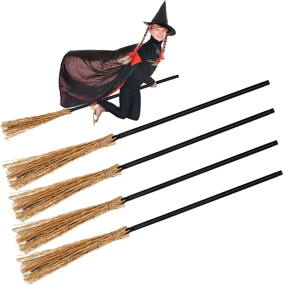 4 Pack Halloween Witch Broom Plastic Witches Brooms Perfect for Halloween Theme Porch, Halloween ... | Amazon (US)