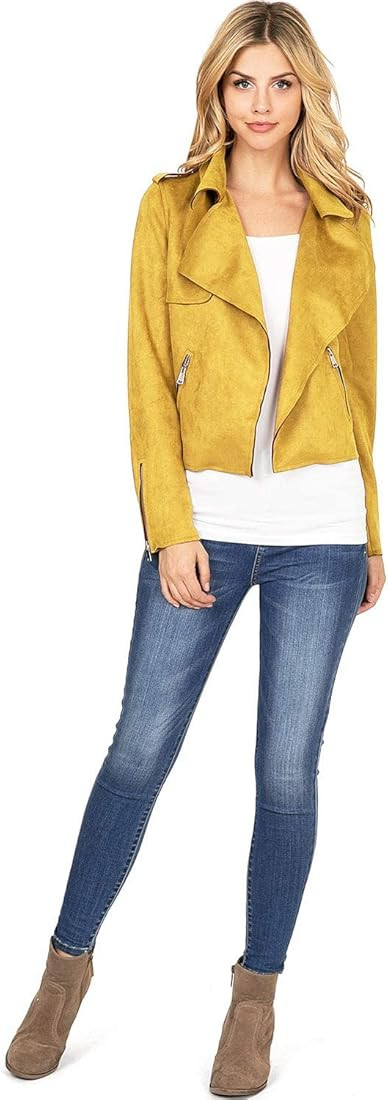 Haute Monde Women's Juniors Casual Faux Suede Moto Jacket | Amazon (US)