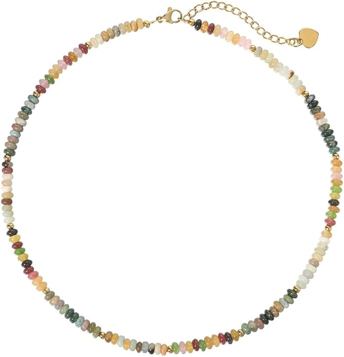 Beaded Necklace for Women,Natural Gemstone Necklace for Women,Colorful Bead Choker Necklace Handm... | Amazon (US)
