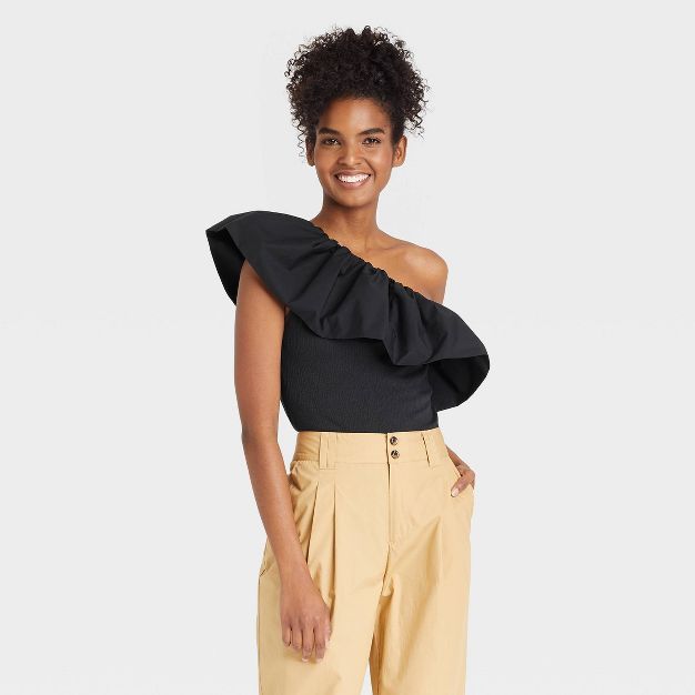Women's Ruffle Elbow Sleeve One Shoulder Blouse - Who What Wear™ | Target