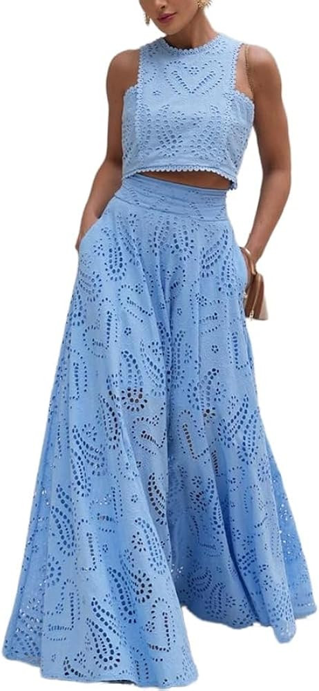 Melliflo Women's Summer 2 Piece Outfits Crop Tank Tops Long Skirt Set Sleeveless Maxi Dress Night... | Amazon (US)