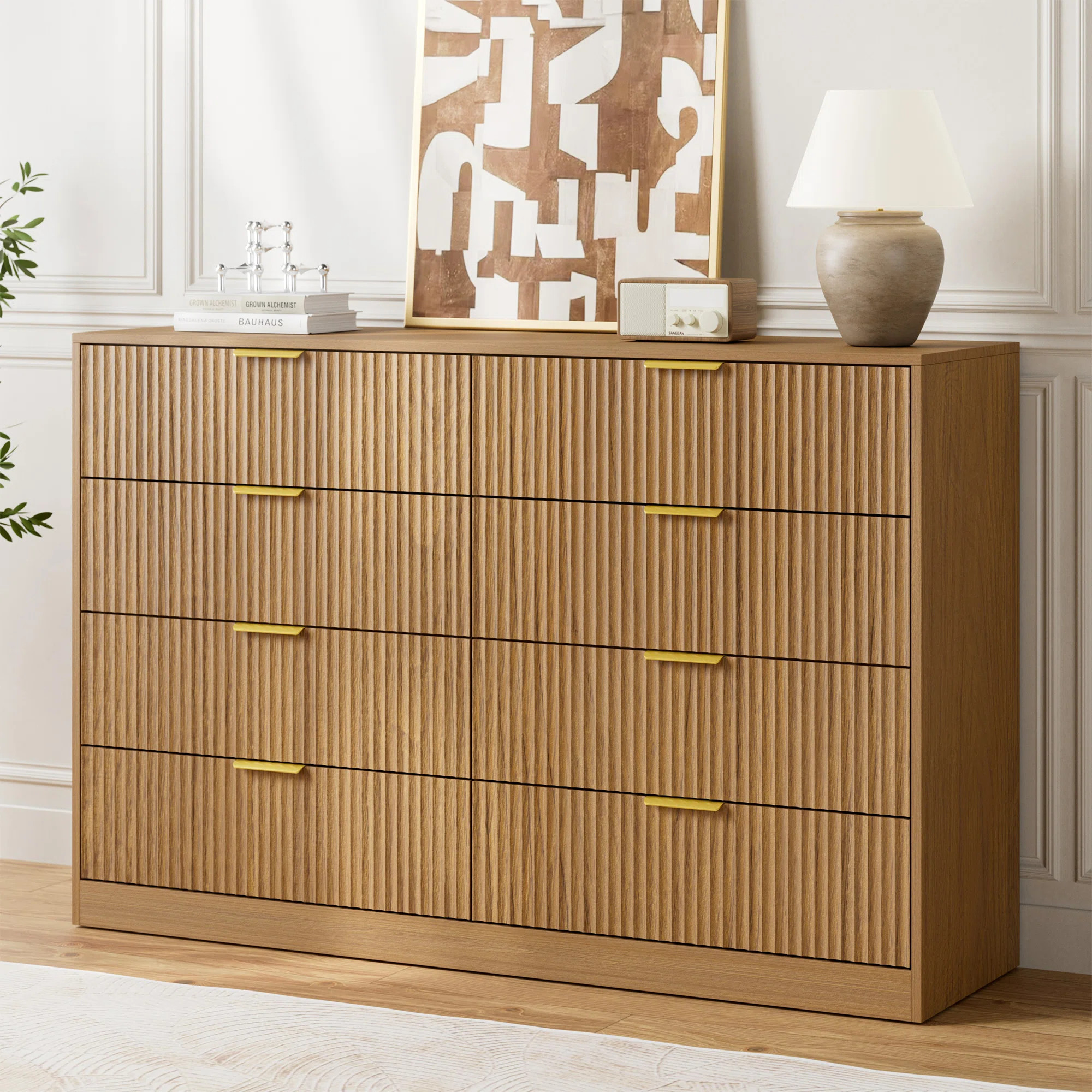 Fluted Dresser For Bedroom With 8 Drawers, 55" Wide Modern Chest Of Drawers With Metal Handle | Wayfair North America