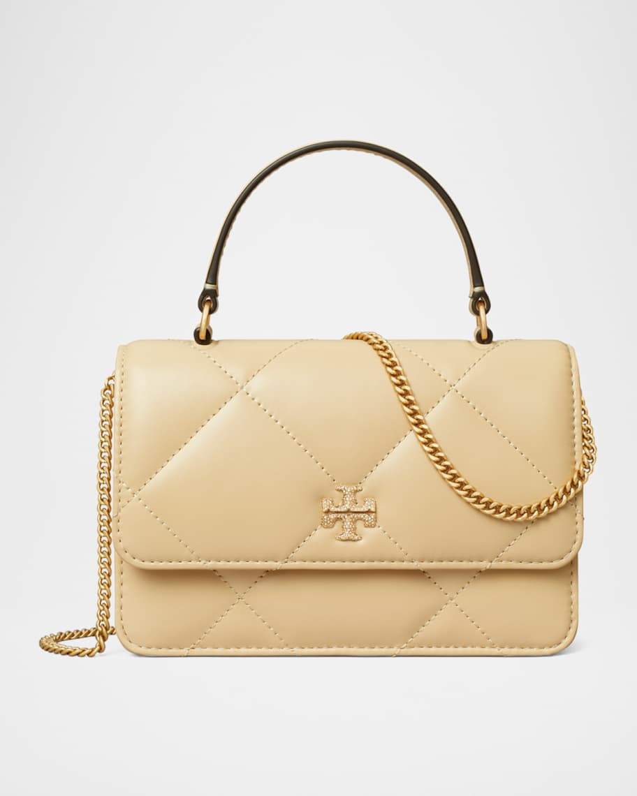 Tory Burch Kira Mini Pave Logo Quilted Leather Wallet on Chain | Neiman Marcus