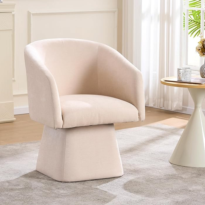 Swivel Modern Accent Chair,Luxury Fabric Upholstered Makeup Chair Comfy Barrel Chair with No Whee... | Amazon (US)