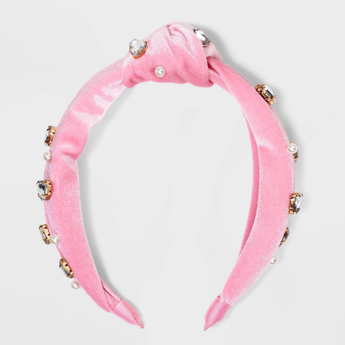Pearls and Heart Stones Knot Top Velvet Headband - A New Day™ Pink | Target