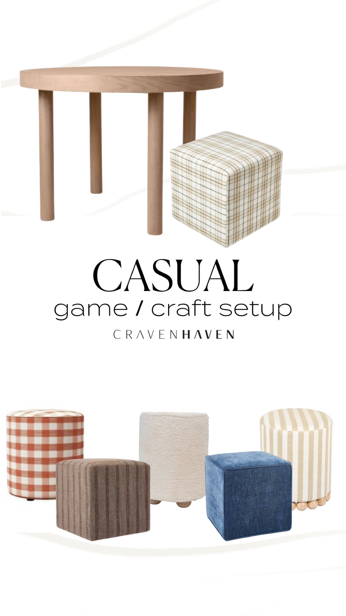 Pair 4 poufs with this affordable and stylish table for a craft / homework / game area for your family that is casual and functional for smaller spaces. Tuck the stools completely in when not in use!

#LTKHome #LTKSaleAlert #LTKStyleTip