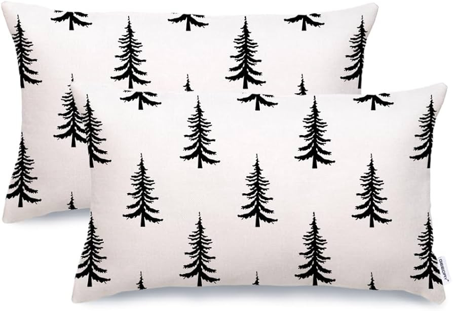 GEEORY Christmas Pillow Covers 12x20 Inch Set of 2, Black Xmas Trees White Farmhouse Decorative T... | Amazon (US)