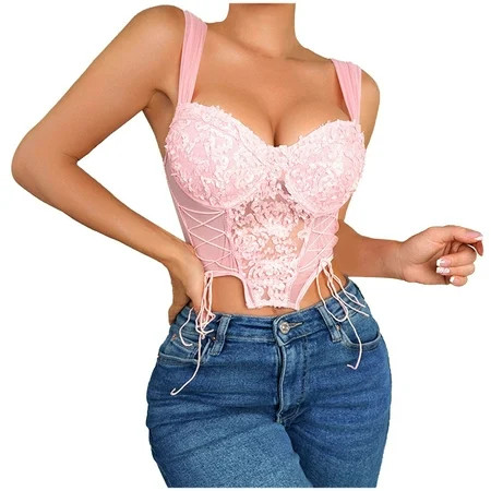 YYDGH Women Sexy Bustier Corset Tops Push up Off Shoulder Floral lace Crop Tube top Spaghetti Strap  | Walmart (US)