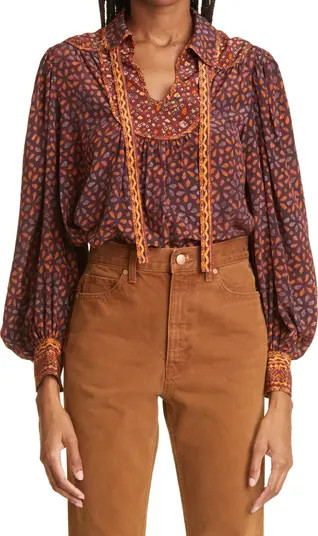 Ulla Johnson Aninda Mix Print Long Sleeve Silk Blouse | Nordstrom | Nordstrom