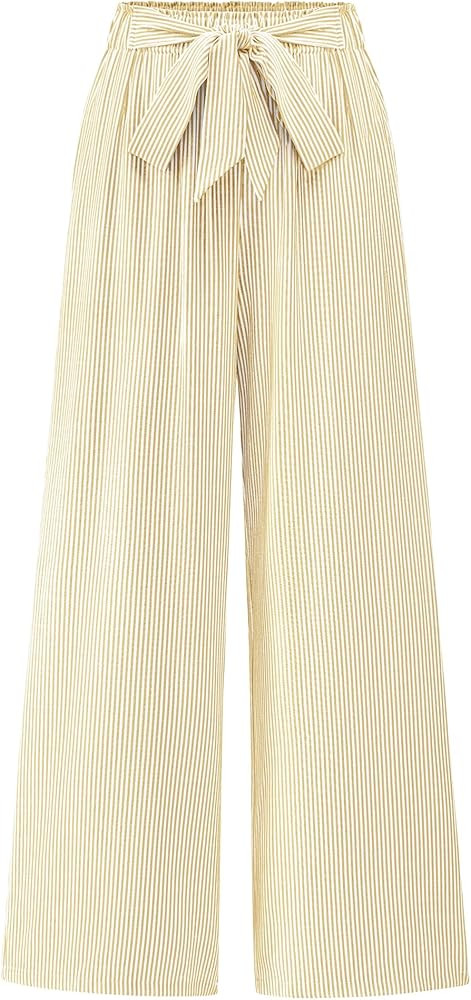 BTFBM Pants for Women 2026 Spring Clothes Striped High Waist Tie Knot Dressy Casual Wide Leg Pala... | Amazon (US)