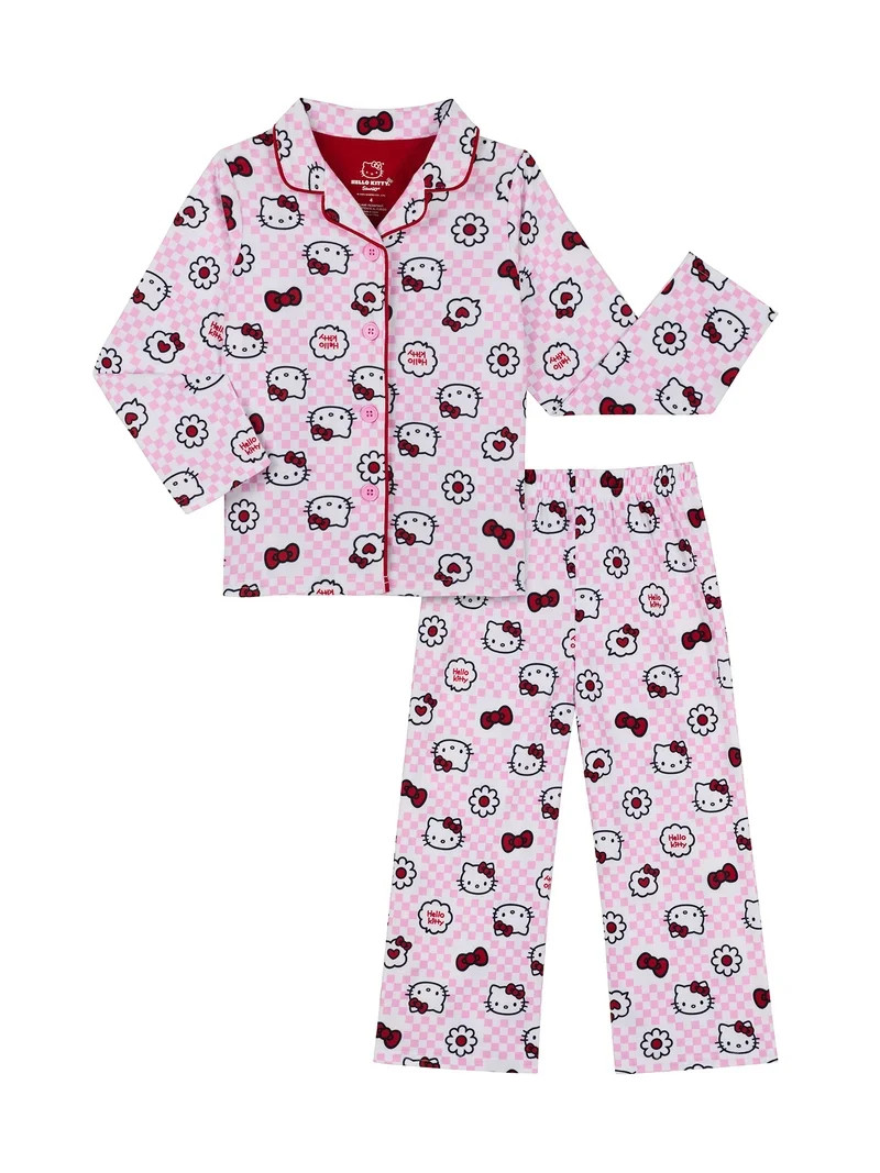 Hello Kitty Girls Valentines Long Sleeve Sleep Notch Collar Top and Pants Pajama Set, 2-Piece, Si... | Walmart (US)