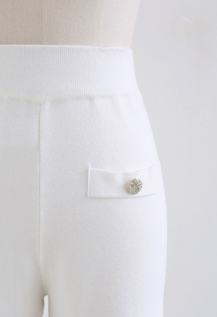 Straight Leg Buttoned Knit Pants in White | Chicwish