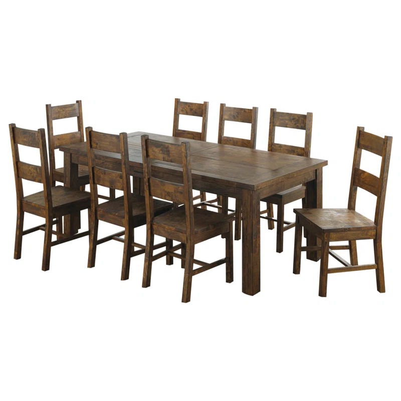 Tiernagh 9-piece Rectangular Dining Set Rustic Golden Brown | Wayfair North America