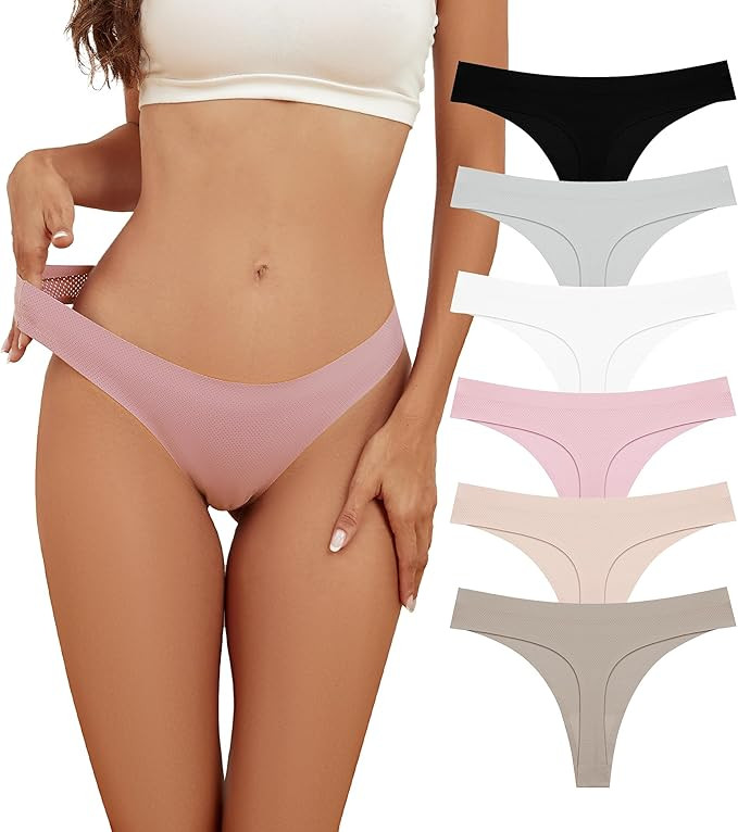 Seamless Thongs for Women No Show Ladies Underwear Breathable Soft Stretch Sexy Panties 6 Pack | Amazon (US)