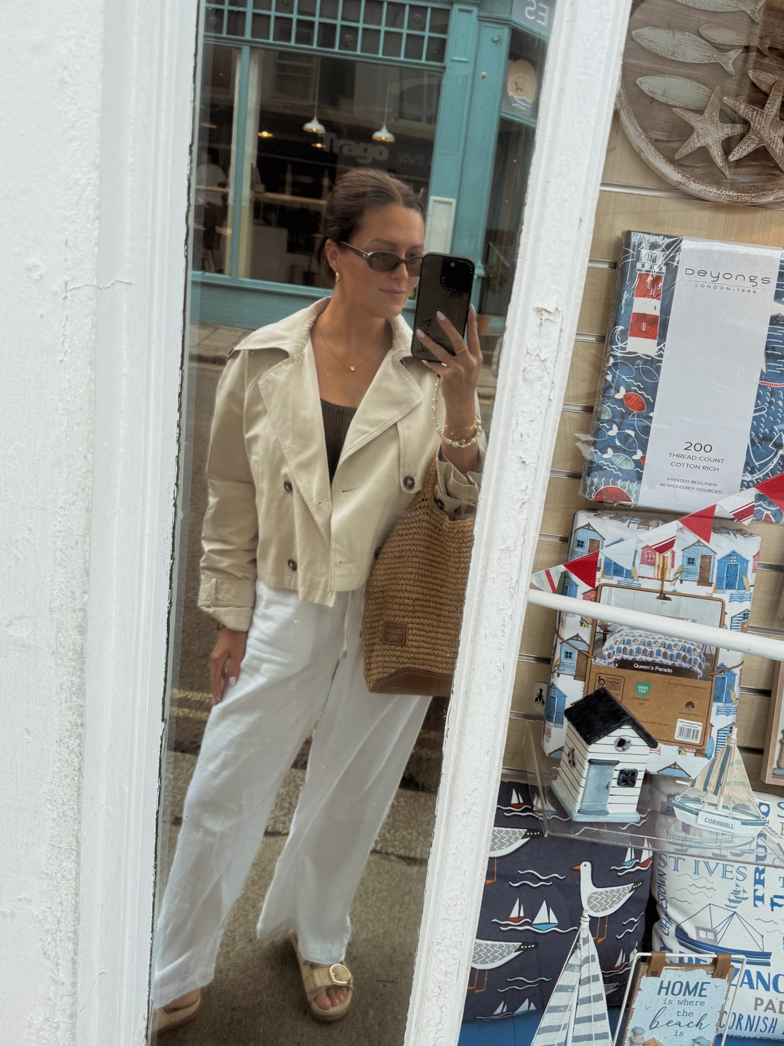 Summer outfit- linen trousers, vest top and cropped trench 🤍

Trench is old Next - linked alternatives. 
 Bag is old River Island

#LTKsummer #LTKuk #LTKmidsize