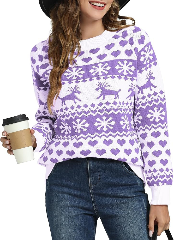 Women's Ugly Christmas Sweater Snowflake Reindeer Pattern Sweaters Crew Neck Cute Xmas Knit Pullo... | Amazon (US)