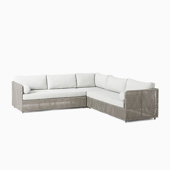 Coastal Outdoor 99 in 3-Piece L-Shaped Sectional, Silverstone | West Elm (US)