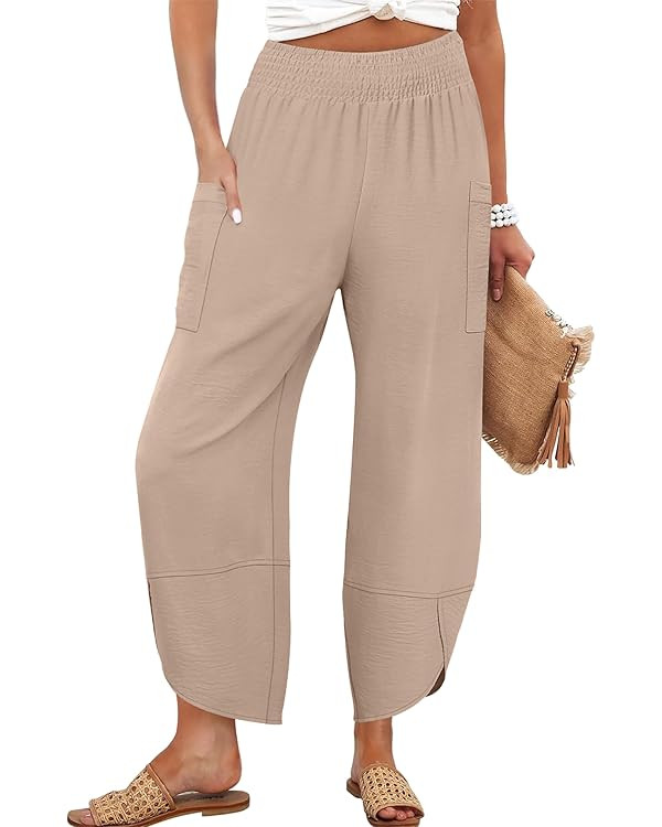 ANRABESS Womens Wide Leg Palazzo Capri Pants 2025 Summer Casual Loose High Waisted Lounge Flowy C... | Amazon (US)