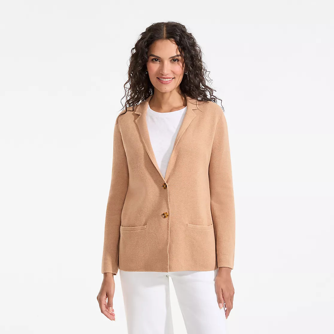 Women's Fine Gauge Cotton Button Front Blazer Sweater | Lands' End (US)