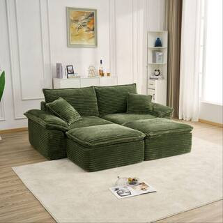 81 in. Corduroy Sectional Sofa with Ottoman, Oversized Modular Couch, Green | The Home Depot