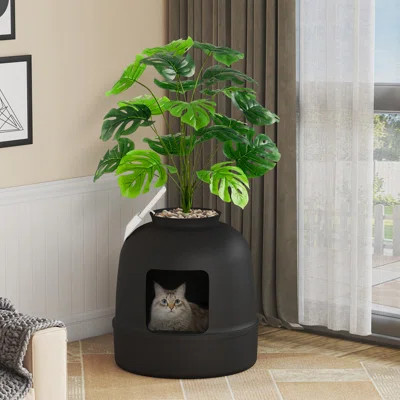 Litter Box Cat With Faux Plant & Scoop(random Color), Hidden Enclosure Litter Tray With Odor Control & Carbon Filter In Living Room/bedroom/bathroom C | Wayfair North America