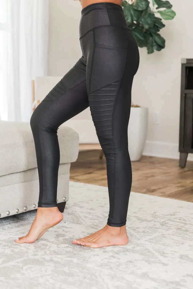 Runaway Hearts Black Moto Leggings | The Pink Lily Boutique