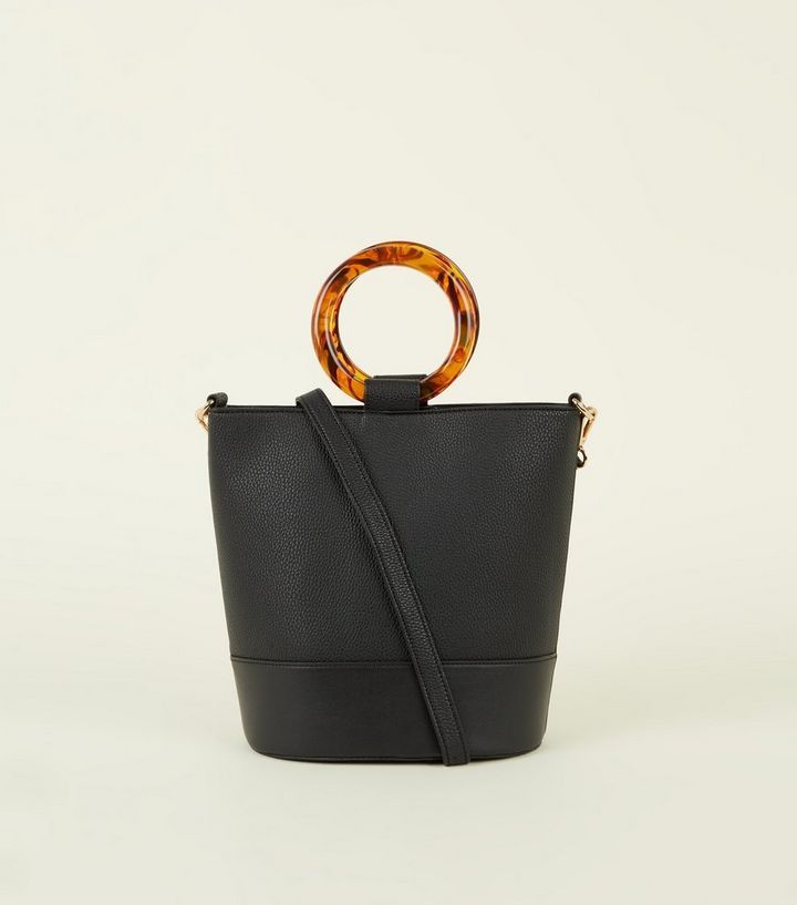 Black Resin Ring Handle Bucket Bag | New Look (UK)