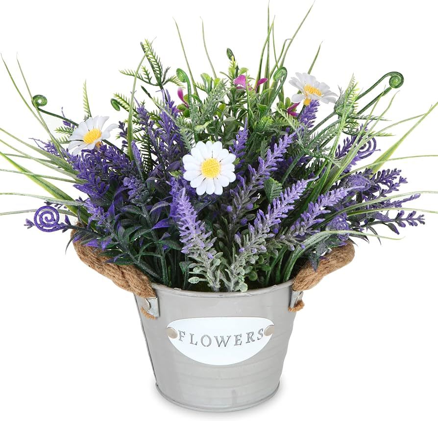 MIXROSE Fake Plants Purple Lavender Flowers in Pot 10" Tall Faux Artificial Potted Plant Greenery... | Amazon (US)