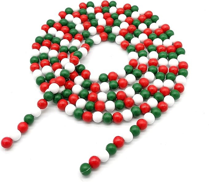 Christmas Wood Bead Garland Xmas Wooden Bead Garland Christmas Tree Bead Decoration for Christmas... | Amazon (US)