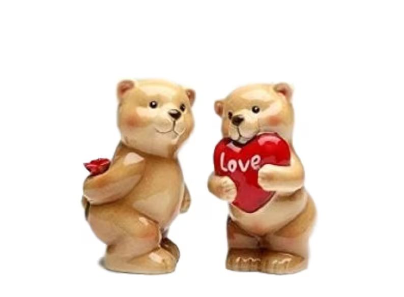 Lover Bear Couple with Heart Gift and Rose Salt and Pepper Shakers 4" tall | Etsy (US)