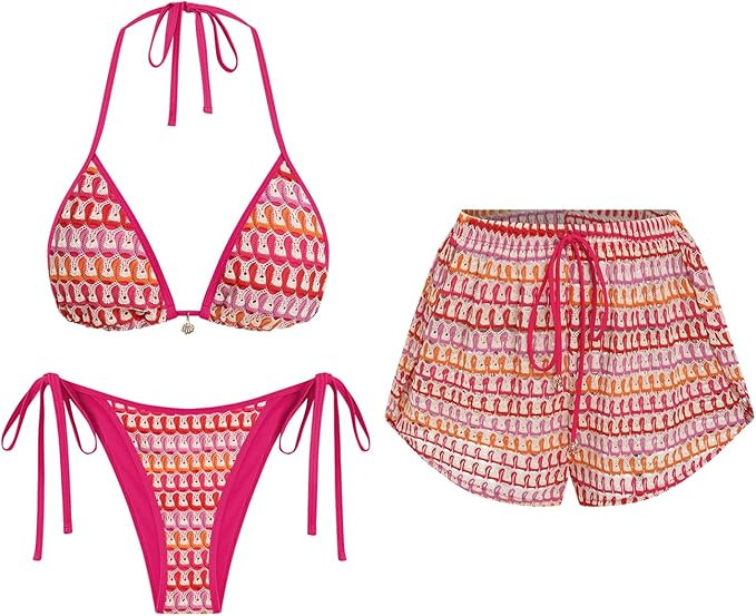 ZAFUL Womens 3 Piece Bikini Set with Shorts Cute Vacation Swimsuits for Beach Cruise Bathing Suit... | Amazon (US)