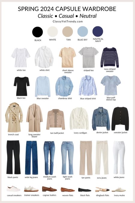 My Classic Neutral Capsule Wardrobe in my closet for Spring 2024 🌷 I included classic foundation pieces with a bit of French Minimalist style.  The colors are black, white/ivory, tan, sky blue and nautical navy.  All shopping links are on the blog. ✔️

#capsulewardrobe #shopyourcloset #buylesswearmore #buylesschoosewell #buylessbuybetter #teamlessismore #sustainablewardrobe  #casualstyle #readytowear #lookdujour  #easyoutfit #effortlesschic #effortlessstyle #dailyfashion #parisianstyle #parisiennestyle #parisianchic #simplestyle #simplechic #neutralstyle #neutralaboutit #classicoutfit #classicstyle  #amazonfashion #smartcasual #workwearstyle #springlook #spring wardrobe