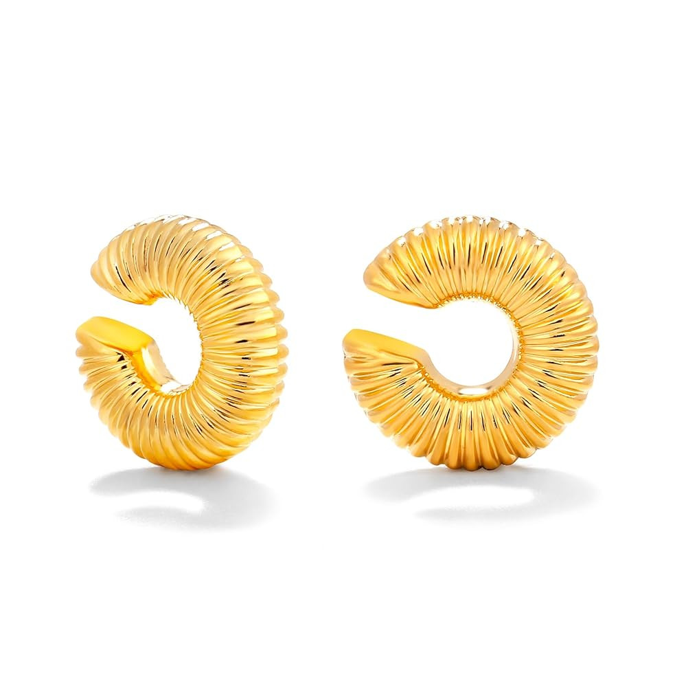 Chunky Gold Ear Cuffs Earrings for Women Non Piercing Gold Plated Stainless Steel Cuff Clip On Ca... | Amazon (US)