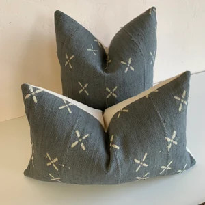 African Mudcloth pillow cover - grey/blue blot x | Etsy (US)