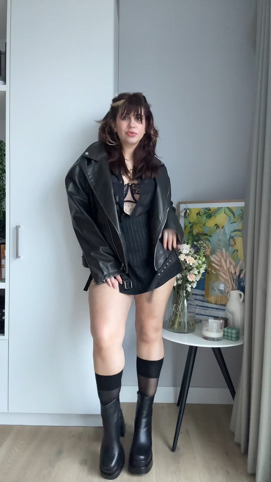 about me: 164cm | UK14 | 32H

outfit detail and sizes: 
skorts: stradivarius [14]
shirt: asos [14]
bra: curvy kate [32HH]
leather jacket: asos [12]
socks: m&s [curvy]
boots: steve madden 

#midsizeoutfit #concertoutfit #fullerbust 

#LTKstyletip #LTKmidsize #LTKVideo