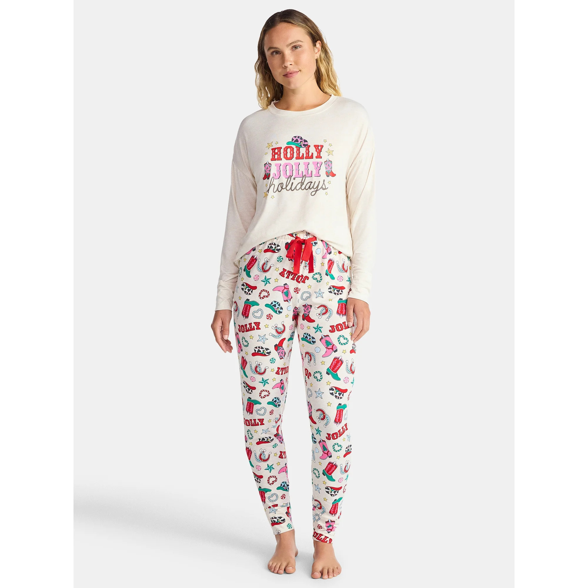 Jaclyn Women's and Women's Plus Holiday Graphic Sleep Tee and Jogger Pants Pajama Set, 2-Piece, S... | Walmart (US)
