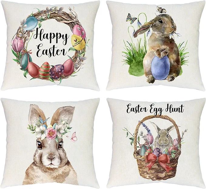Garuits Spring Easter Pillow Covers 18x18 Set of 4, Rabbit Bunny Decorative Throw Pillow Covers, ... | Amazon (US)